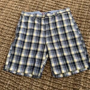 CHAPS Shorts Mens 36 Blue Yellow Plaid Chino Walking Pockets Casual Cotton